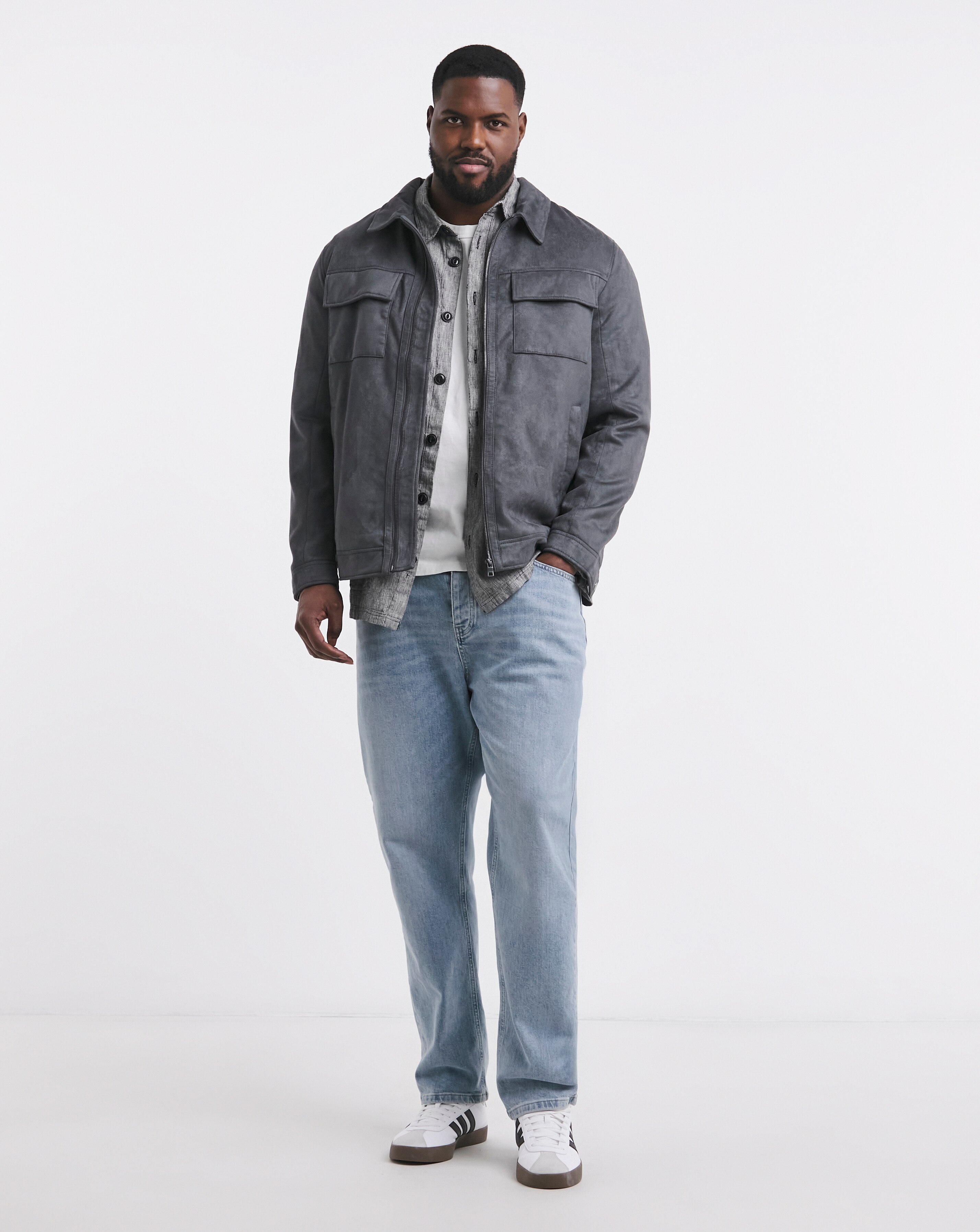 Grey Faux Suede Zip Jacket | JD Williams