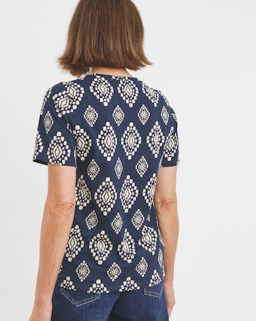 Pure Cotton Navy Print Crew Neck T-Shirt