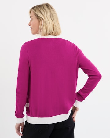 Contrast Tipping Crew Neck Cardigan