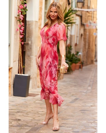 Sosandar Tie Waist Ditsy Floral Dress