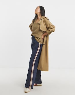 Navy Stretch Ponte Side Stripe Wide Leg Trouser