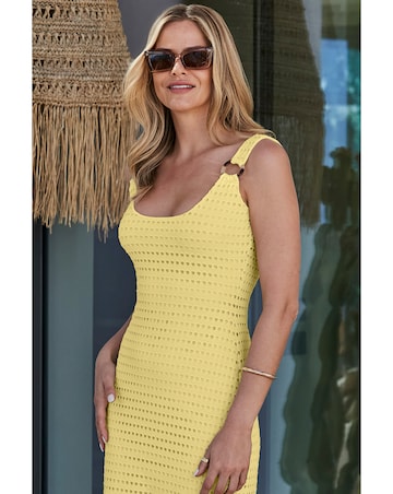 Sosandar Yellow Crochet Ring Detail Midi Dress