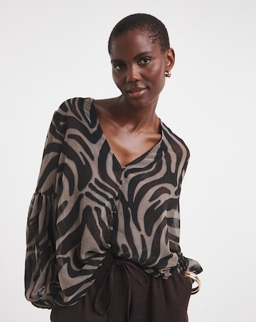 Georgette Button Through Blouson Sleeve Blouse