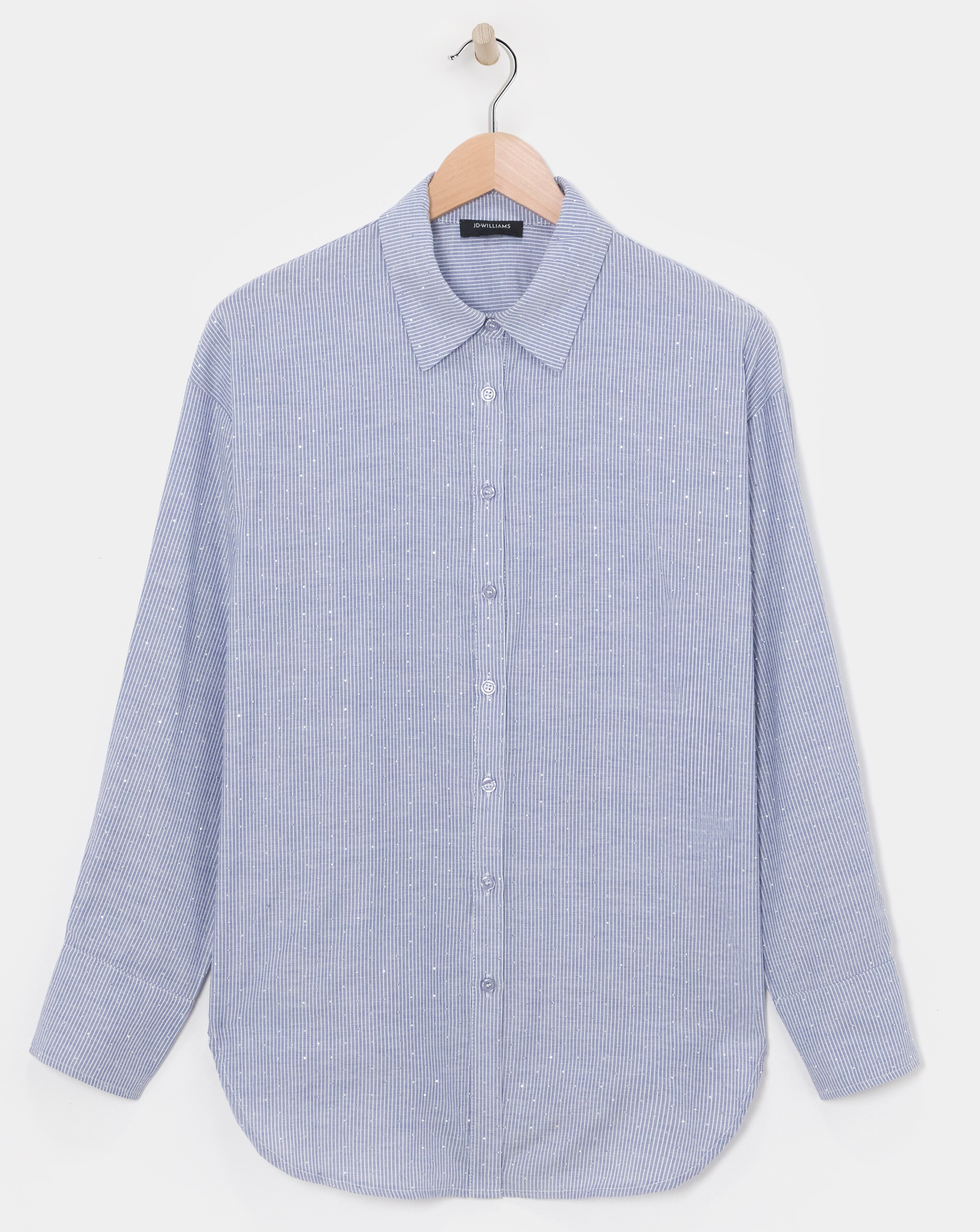 Womens Diamante Oversized Long Sleeve Shirt - Blue Stripe