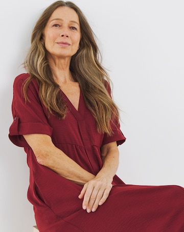 Collarless Placket Detail Smock Dress