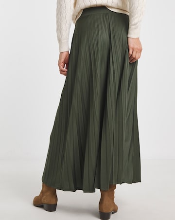 Khaki Pleated Jersey Skirt