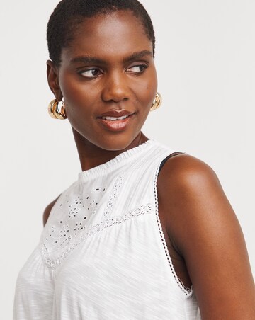 White Embroidered Yoke Vest