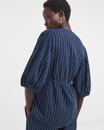 Striped Shirred Seam Puff Sleeve Top