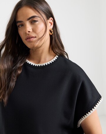 Simply Be Black Short Sleeve Blanket Stitch Sweatshirt