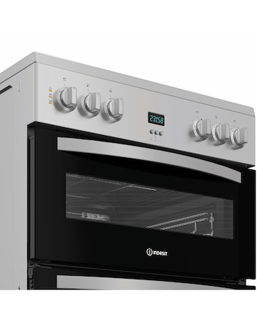 Indesit IDE6VDCS1 60cm Electric Double Cooker with Ceramic Hob - Silver
