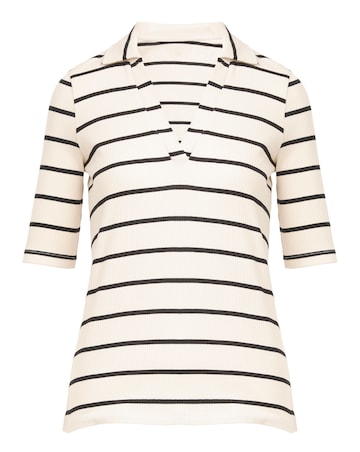 Pure Cotton Stripe Collared Button Top