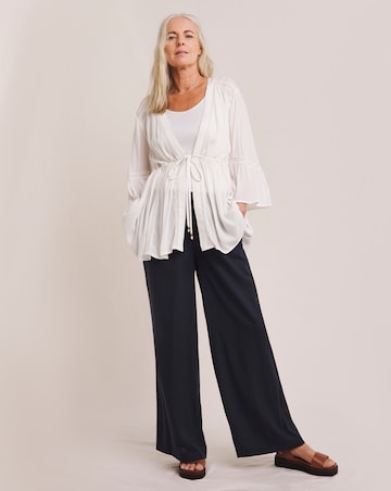 Julipa Crinkle Lace Trim Tie Front Kimono