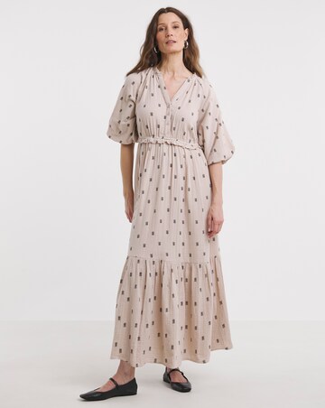 Pure Cotton Textured Bubble Sleeve Maxi Dress