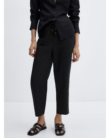 Mango Linen Tie Waist Beaded Trousers