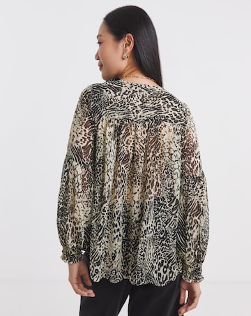 Georgette Collarless Blouson Sleeve Blouse