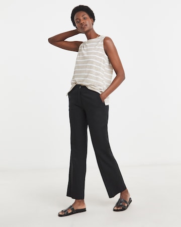 Black Linen Mix Straight Leg Trousers
