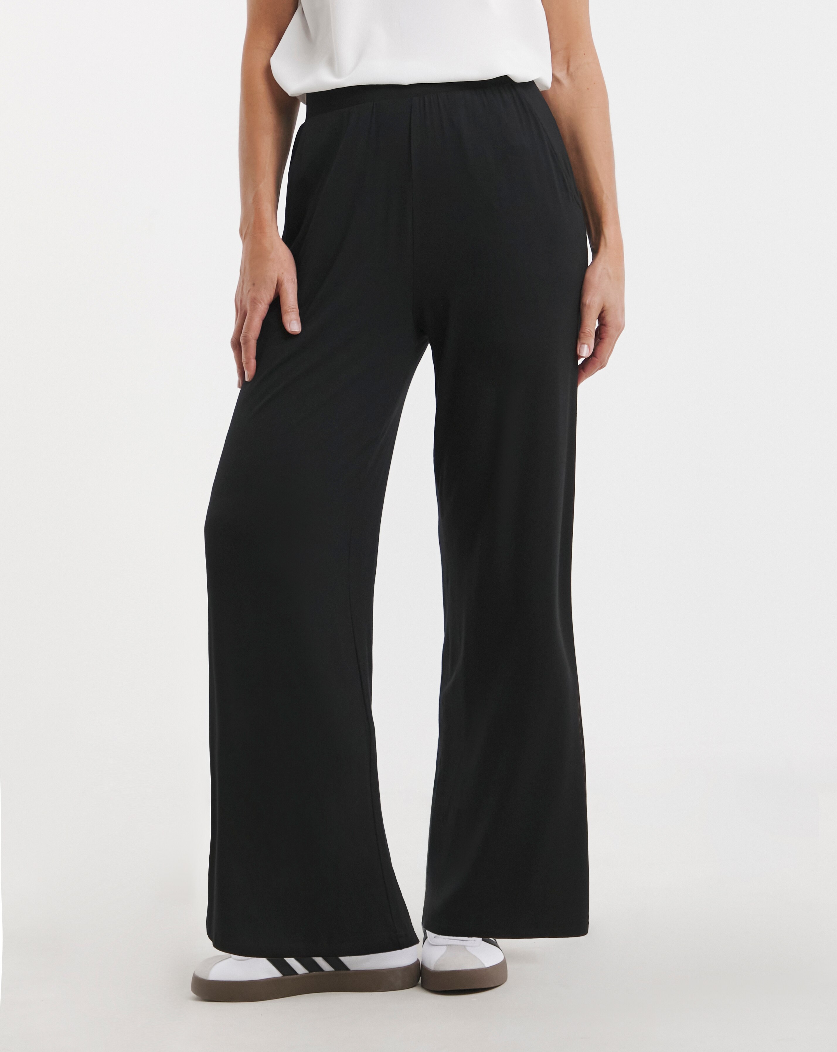Black Jersey Wide Leg Trousers | JD Williams