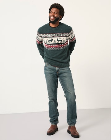 FatFace Reindeer Christmas Jumper (Regular & Tall) - Green