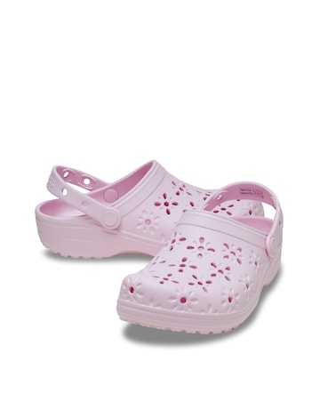 Crocs Pink Floral Cut Out Clogs -Standard Fit (D)