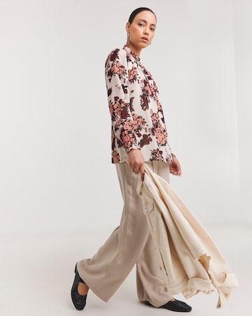 Floral Print Sheer Shirred Yoke Top With Shirred Cuffs