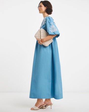 Pure Cotton Embroidered Puff Sleeve Dress