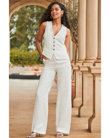 Sosandar Ivory Linen Wide Leg Trousers