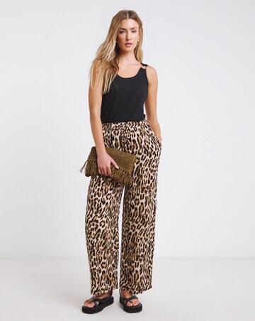 Simply Be Leopard Tie Waist Crinkle Wide Leg Trouser