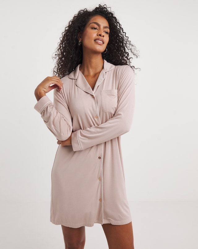 Figleaves Camelia Modal Button Down Night Shirt