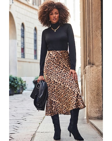 Sosandar Leopard Print Bias Midi Skirt