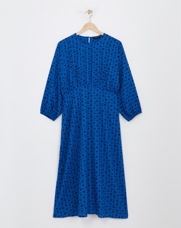 Blue Spot Balloon Sleeve Tea Dress