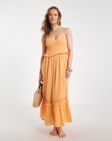 Figleaves Cotton Shirred Maxi Beach Dress