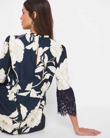 Joanna Hope Printed Lace Sleeve Midi Dress