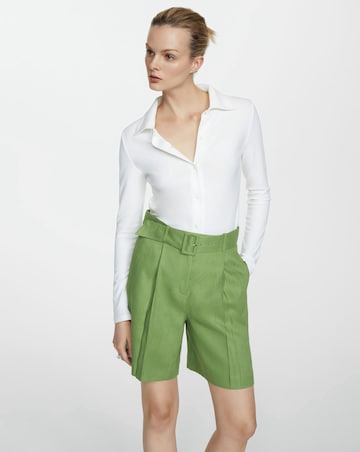Mango Green Linen Bermuda Belted Shorts