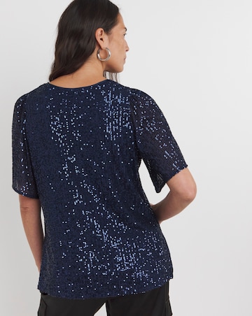 Navy Sequin Angel Sleeve Top