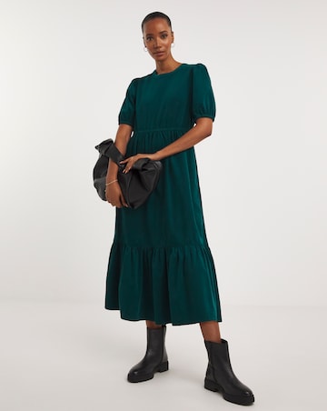 Teal Baby Cord Tiered Midi Dress