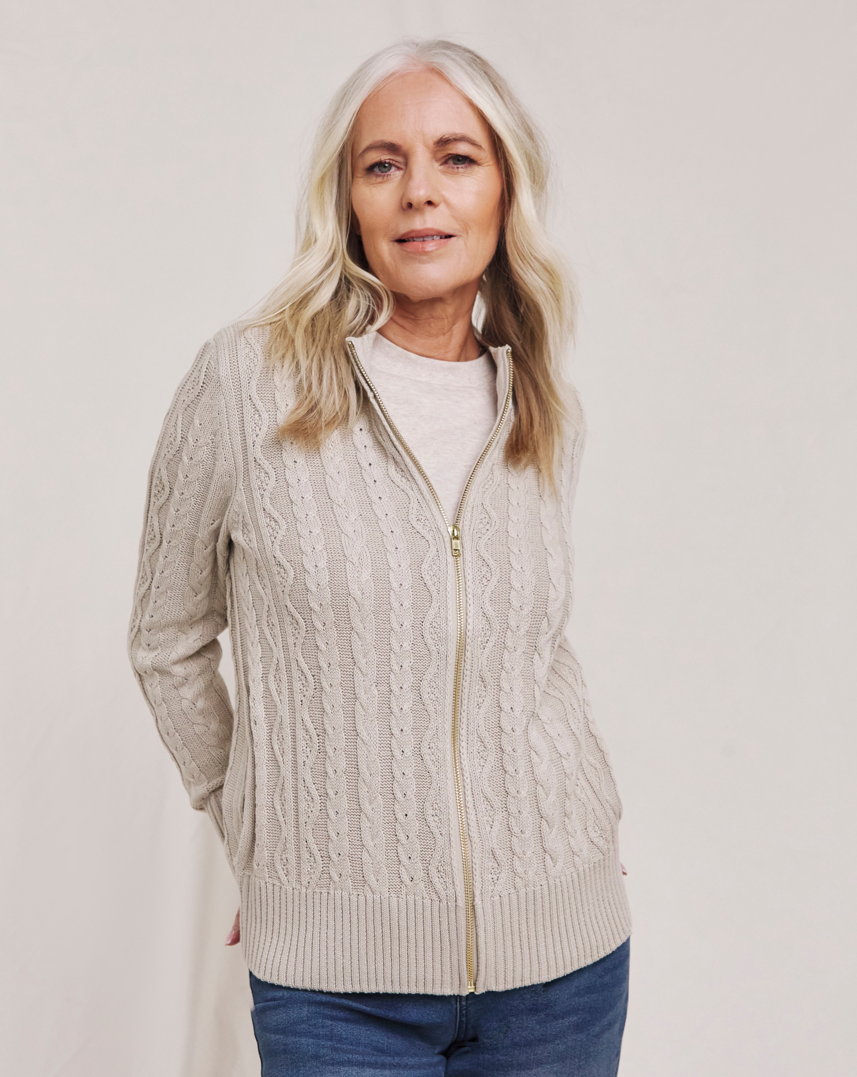 Julipa Cotton Cable Zip Up Cardigan | JD Williams