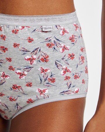 Slimma 4 Pack Cotton Full Brief Knickers - Grey Floral/Pink