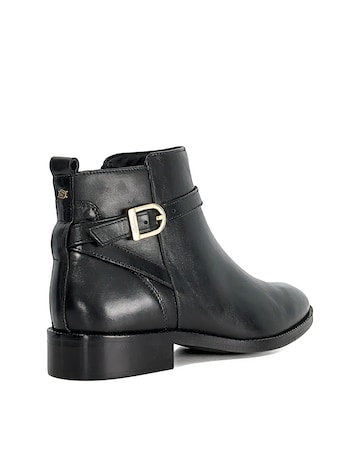 Dune Pemma Black Leather Buckle Ankle Boots Wide Fit