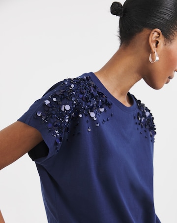 Indigo Embellished Trim T-shirt
