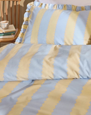 Wylder Birdie Stripe Cotton Blend Ruffle Duvet Set