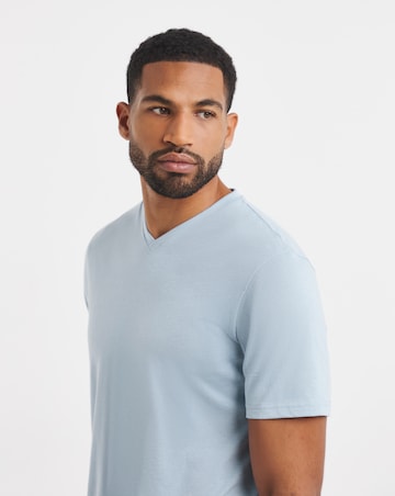 Pure Cotton V Neck T-Shirt Long - Blue Marl