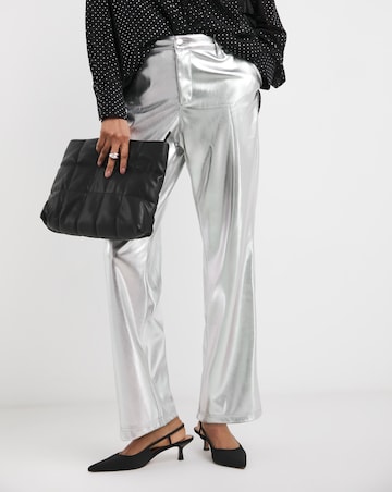 Metallic PU Leather Look Straight Leg Trouser