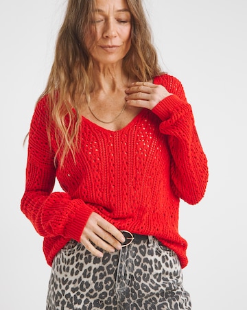 Pointelle All Over Stitch V Neck Jumper