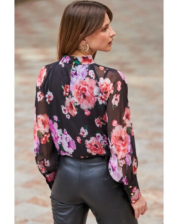 Sosandar Floral Print Keyhole Detail Blouson Sleeve Top