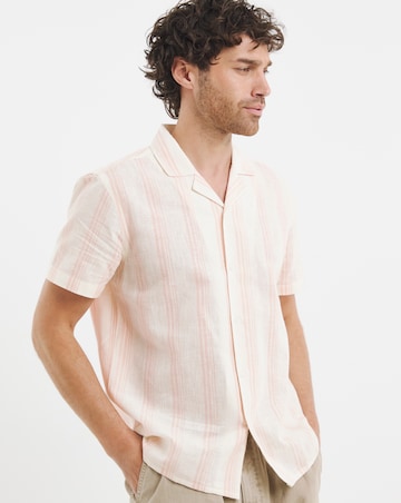 Revere Collar Linen Blend Stripe Shirt