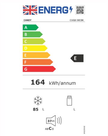 CANDY CUQS 58EBK Under Counter Freezer, 92L, Black, 55cm