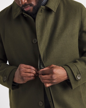 Khaki Wool Blend Mac with Cuff Tab Detail