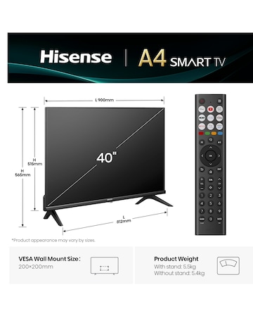 Hisense 40A4QTUK 40in Full HD LED Smart TV with Freely