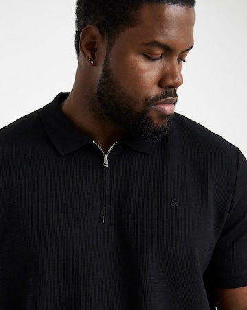 Jack & Jones Austin 1/4 Zip Waffle Polo - Black