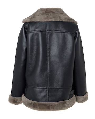 Black Contrast Faux Fur Lined Aviator Jacket